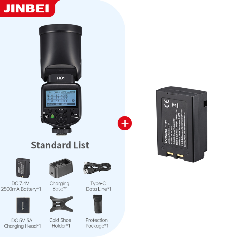 Photography Lighting Outdoor - JINBEI HD-1ラウンドヘッドHSSスピードライト屋外撮影カメラフラッシュライトリチウムイオンバッテリーキット（バッテリー付き）