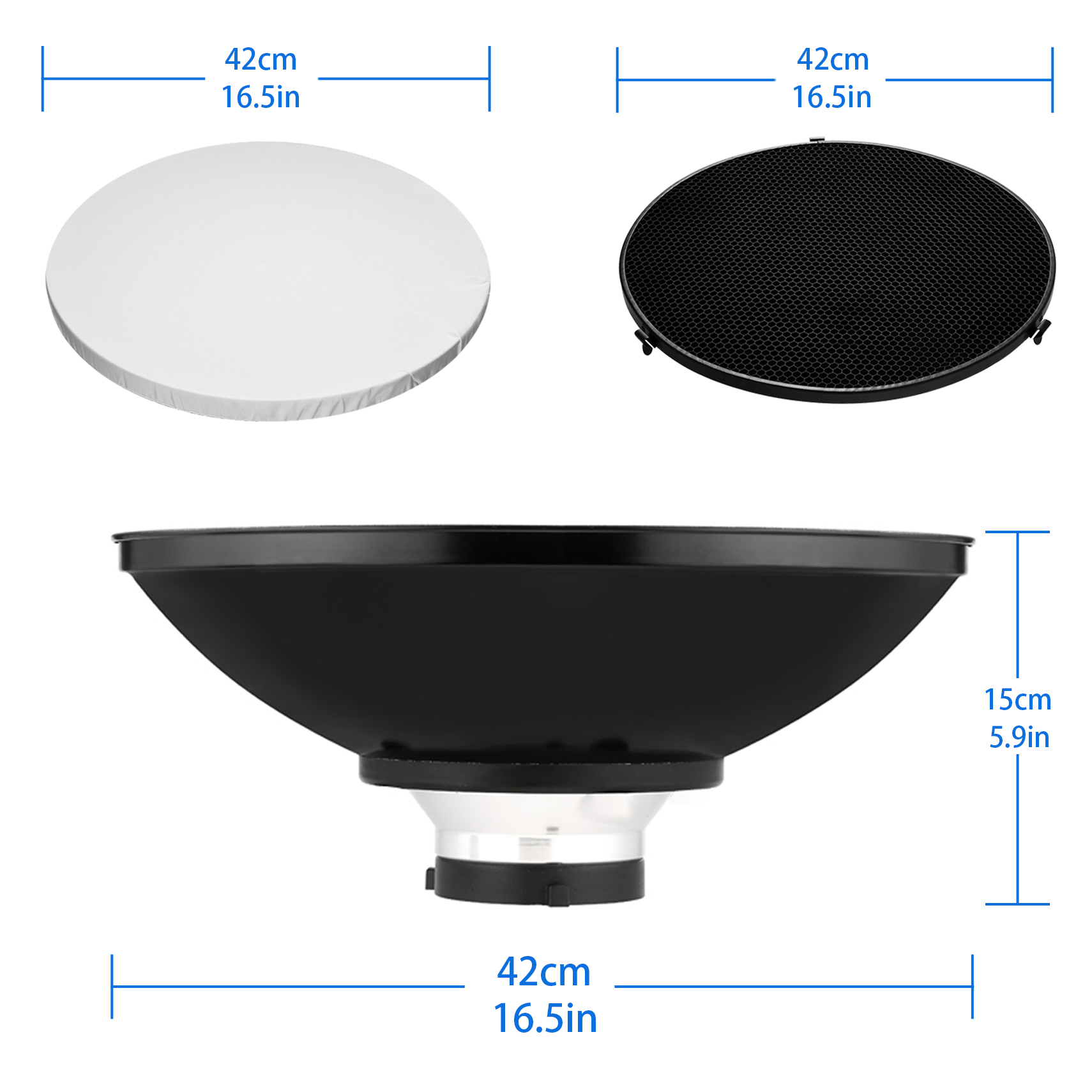 Photography Lighting Beauty Dish - 16.5インチの反射板セット,理髪店の境界線のための24cmの木のグリッドとディフューザー