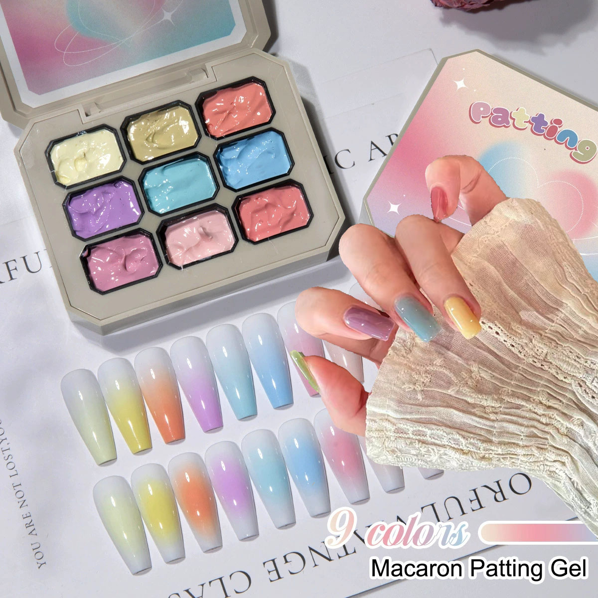 Photography Lighting Gels - 1個入りソリッドマカロンネイルポリッシュジェル 9色グリッドカラーペイントジェル 高彩度 厚手パッチングジェル UV&LEDネイルアートクリエーション 3D