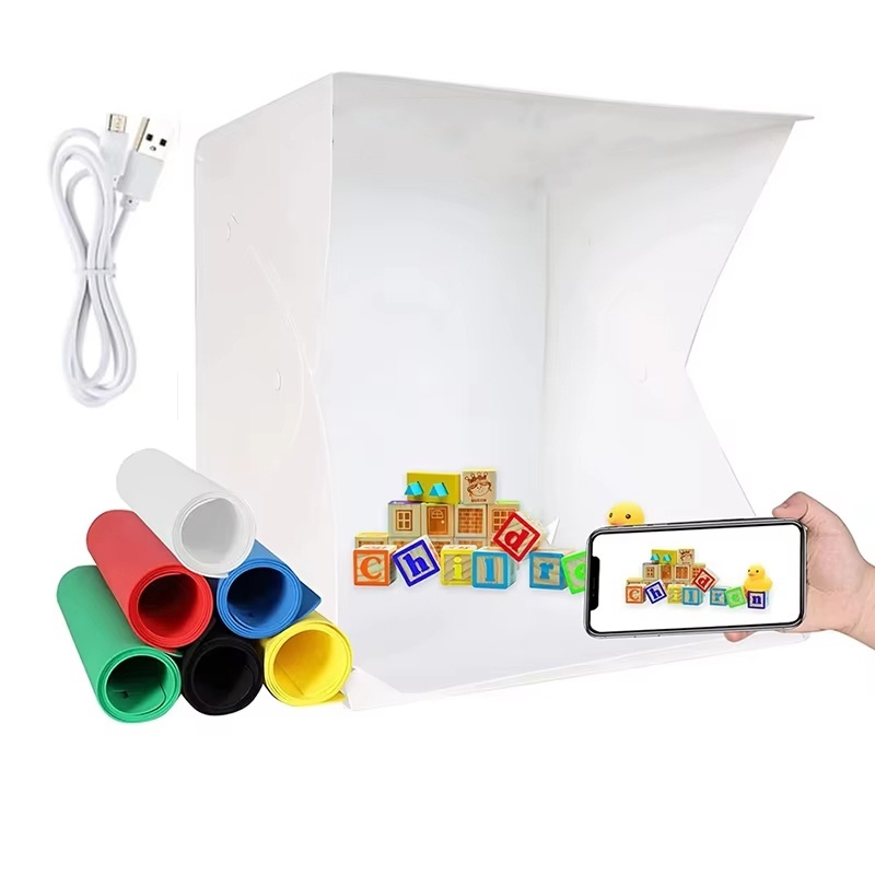 Photography Lighting Kit - 折りたたみ式ライトボックス ポータブル写真撮影用LEDフォトスタジオテント LEDソフトボックス 6色背景キット USBミニライトボックス DSLRカメラ用