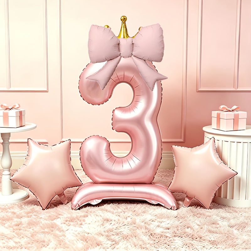 Photography Lighting Kit - ライトラグジュアリーピンク3Dバルーン0-9、ベースと王冠付き、リボンと星のフォイルバルーンセット、誕生日写真撮影デコレーションバルーンキット、優しいピンクのカラースキームで記念日のお祝い、クリスマス、ハロウィン、感謝祭の祝祭用品に最適