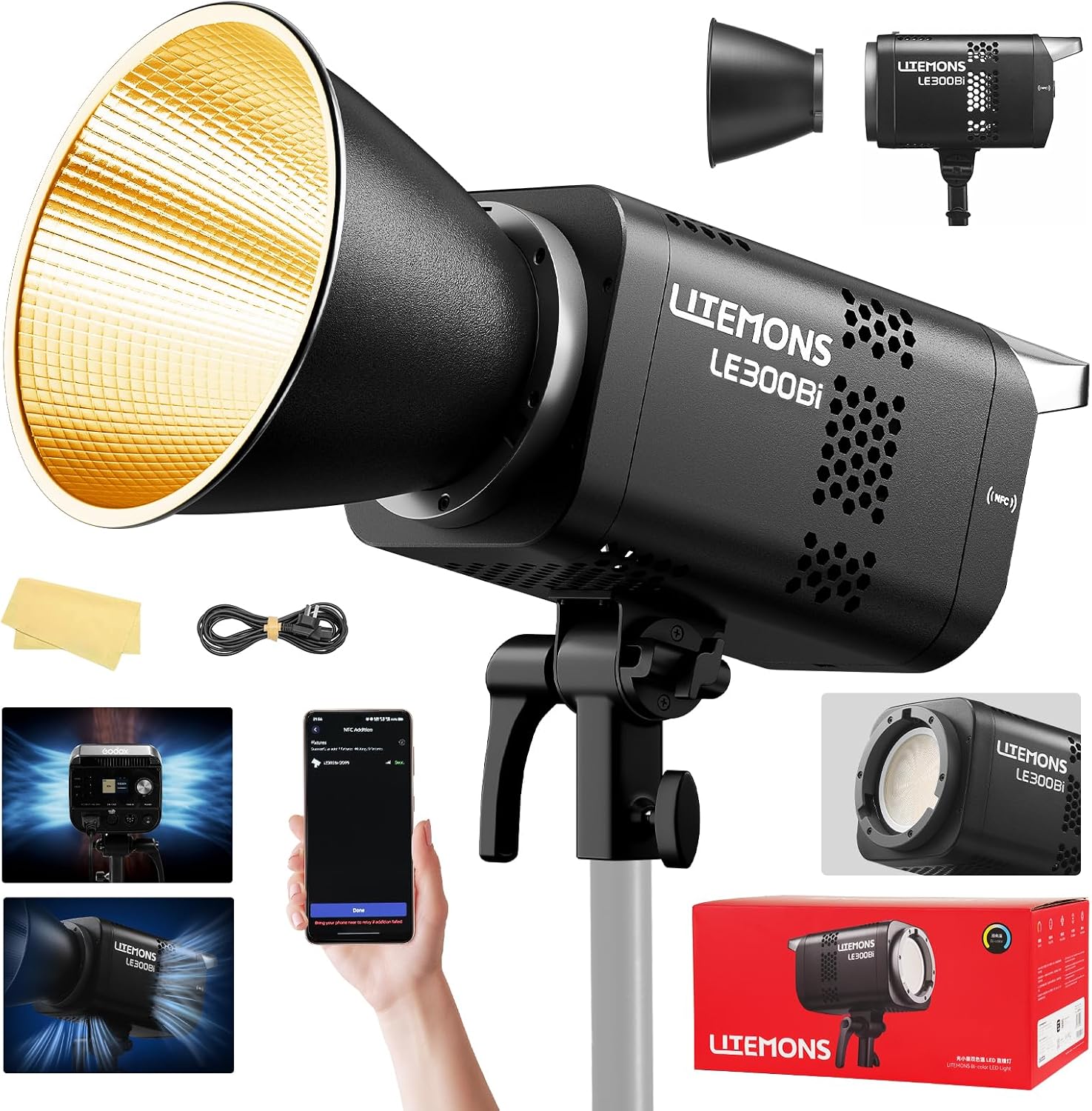 Photography Lighting Kit - RGB LEDビデオ照明キット、3個セットのスタジオビデオライト（パネル付き）、アプリ制御、3200K-5600K、8つのシーンライトモード、YouTube写真撮影照明用