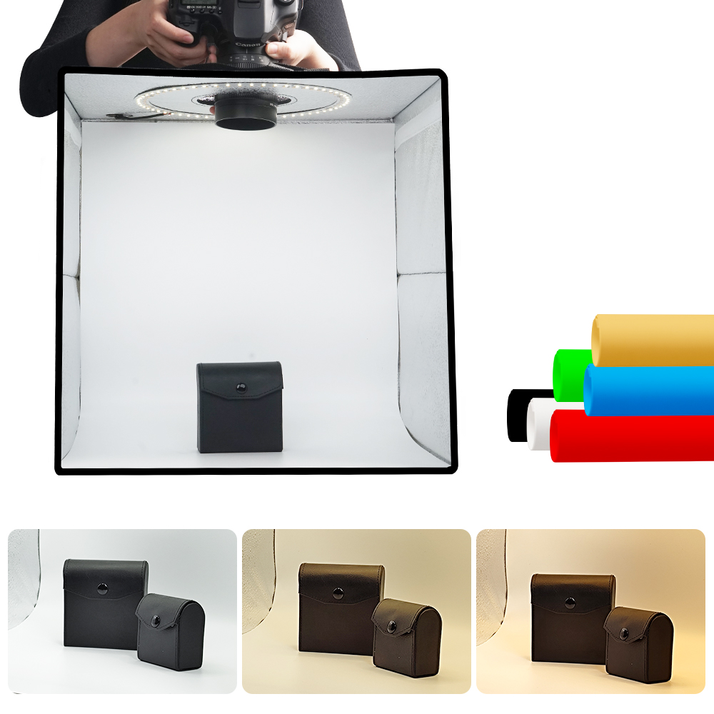 Photography Lighting Kit - ライトダウ調光可能フォトボックスLEDライトルームフォトスタジオライトボックスキット120個LED 6種類の背景布付き写真撮影用ポータブル折りたたみ式