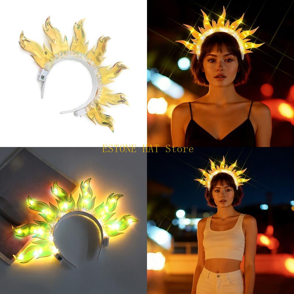 Photography Lighting Patterns - 49MF ユニークな光る火のテーマのヘアバンド ダンス衣装特別な日のドレスアップ用