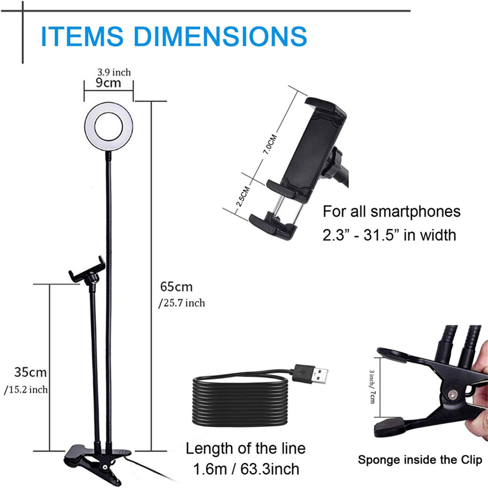 自撮りリングライト付きユニバーサルフレキシブル携帯電話ホルダ - Photography Lighting Patterns のレビューと価格